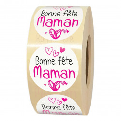 Étiquettes autocollantes BONNE FÊTE MAMAN pour emballage cadeau fête des mères rondes Ø 35 mm