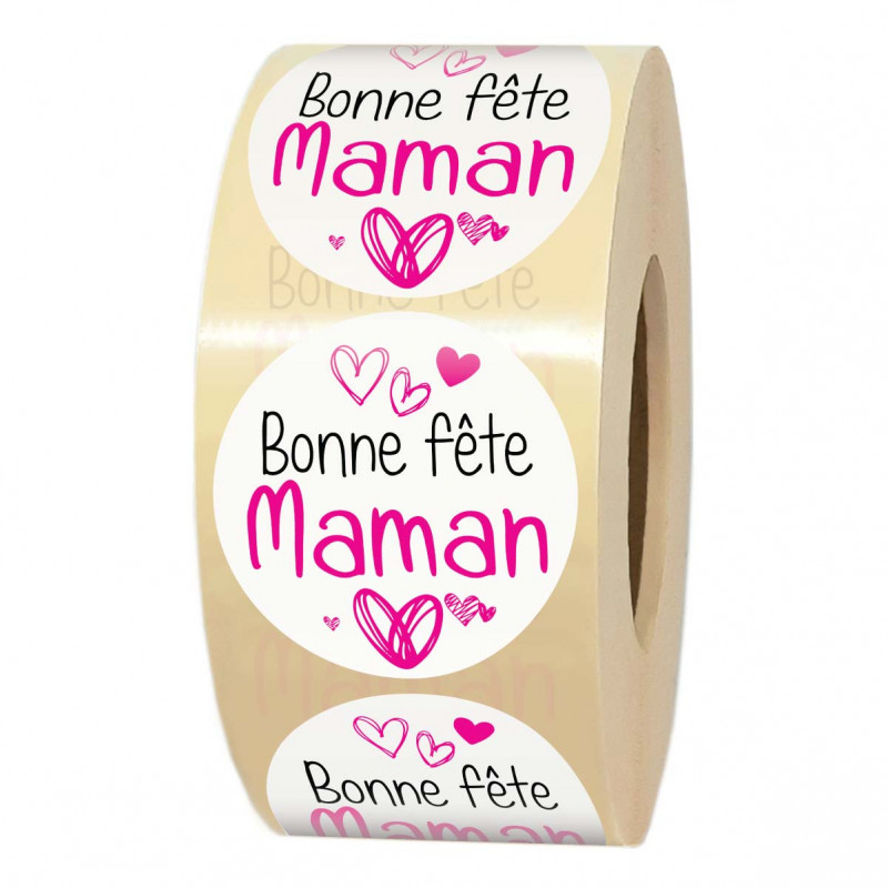 Étiquettes autocollantes BONNE FÊTE MAMAN pour emballage cadeau fête des mères rondes Ø 35 mm