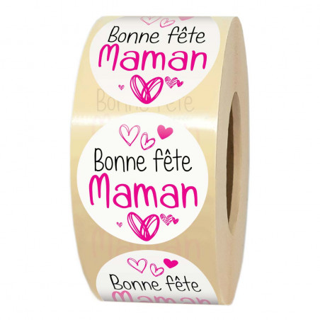 Étiquettes autocollantes BONNE FÊTE MAMAN pour emballage cadeau fête des mères rondes Ø 35 mm