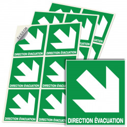 Sticker direction évacuation 45 degrés E006 ISO 7010 signalisation secours incendie