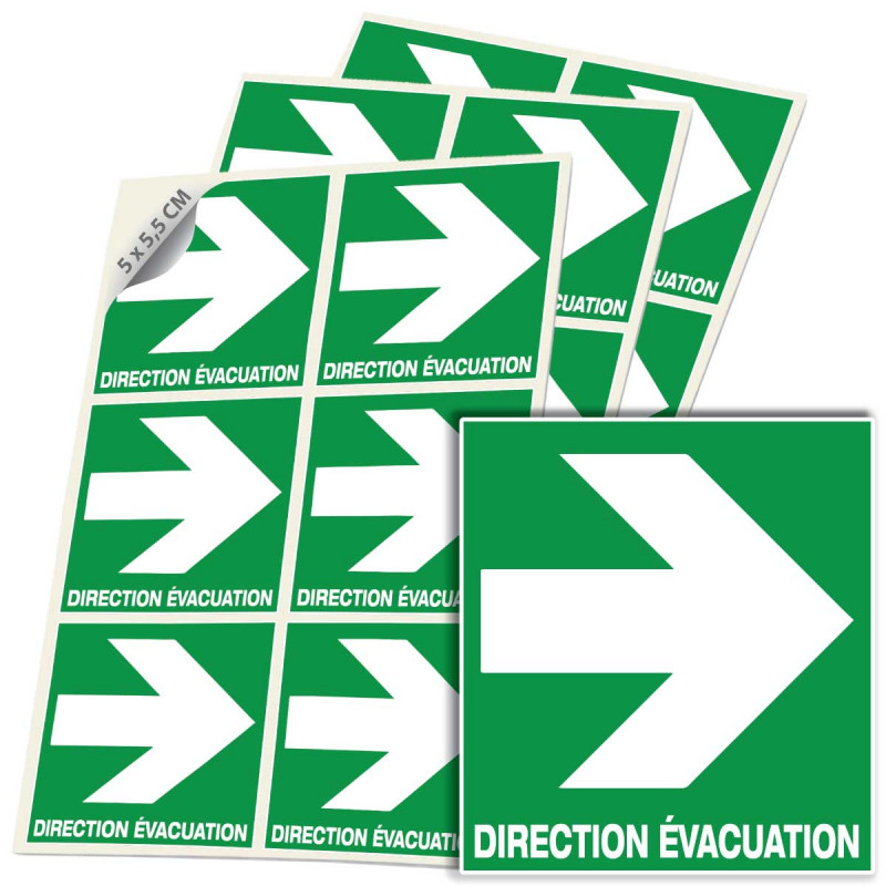 Autocollant direction évacuation 90 degrés E005 ISO 7010