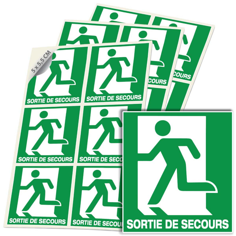 Sticker sortie de secours gauche E001 ISO 7010 signalisation incendie