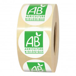 étiquettes rondes avec logo AB  certifié agriculture biologique pour produits bio.