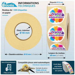 1000 étiquettes autocollantes pour paquet cadeau anniversaire