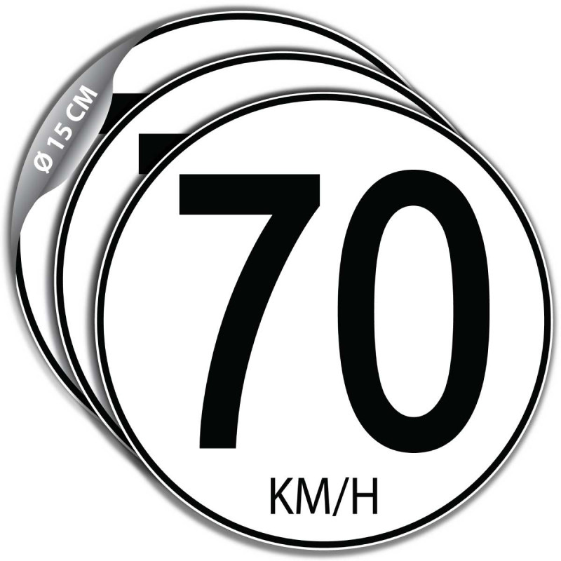 3 stickers vitesse 70 km/h Ø 15 cm pour camion et véhicule