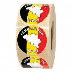 Étiquettes FABRICATION BELGE – Pastilles rondes Ø 35 mm – Rouleau de 1000 étiquettes