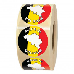 Étiquettes MADE IN BELGIUM – Pastilles rondes Ø 35 mm – Rouleau de 1000 étiquettes