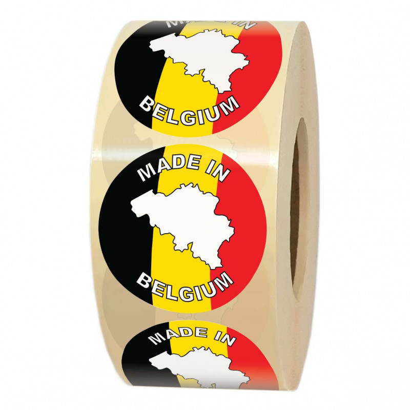 Étiquettes MADE IN BELGIUM – Pastilles rondes Ø 35 mm – Rouleau de 1000 étiquettes