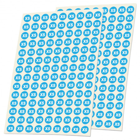 Planche de 252 stickers de taille XS en vinyle bleu diamètre 10 mm pour cintres et vêtements