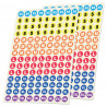 Planche de 252 stickers assortis XS à XXL en vinyle diamètre 10 mm