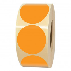 Rouleau de 1000 étiquettes adhésives rondes oranges en papier diamètre 35 mm pour signalisation, repérage et étiquetage.