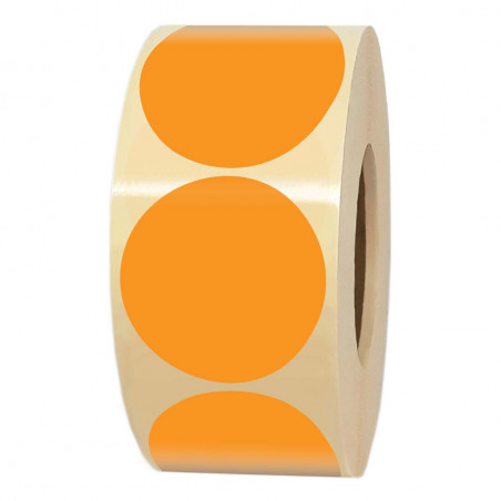 Rouleau de 1000 étiquettes adhésives rondes oranges en papier diamètre 35 mm pour signalisation, repérage et étiquetage.