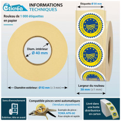 Étiquettes IGP rondes Ø 35 mm | Rouleau de 1000 étiquettes adhésives