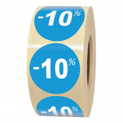 rouleau de 1000 étiquettes autocollantes soldes 10% diamètre 3.5cm
