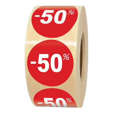 Rouleau d'étiquettes adhésives de soldes et promotion -50%