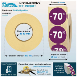 1000 étiquettes rondes autocollantes -70% pour afficher rabais et réductions dans les rayons