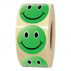 Étiquette adhésive smiley vert content Ø 35 mm en rouleau de 1000