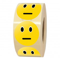 Étiquette adhésive smiley jaune neutre Ø 35 mm en rouleau de 1000
