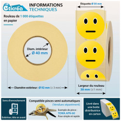 Rouleau de 1000 étiquettes smiley jaune satisfaction neutre Ø 35 mm