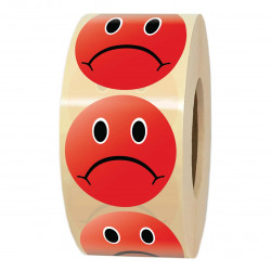 Étiquette adhésive smiley rouge pas content Ø 35 mm en rouleau de 1000
