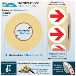 rouleau de stickers flèche rouge à coller sur produits, cartons ou autre