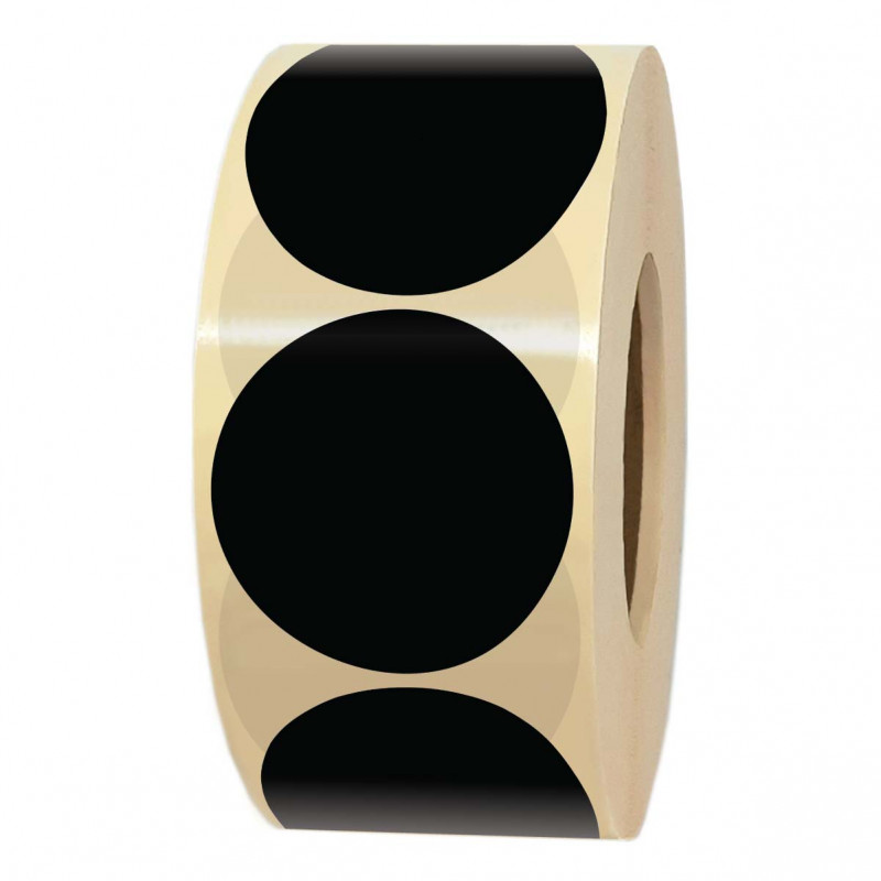 Rouleau de 1000 étiquettes adhésives rondes noires en papier diamètre 35 mm pour identification, marquage et codage couleur.