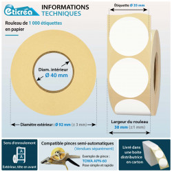 rouleau de 1000 étiquettes adhésives blanches pour marquage et identification produits