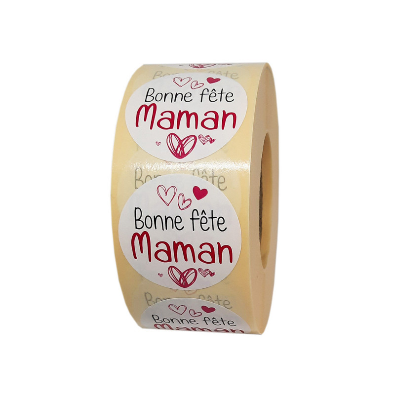 Étiquettes BONNE FÊTE MAMAN - Pastilles rondes Ø 35 mm - En rouleau de 1000 ex Étiquettes BONNE FÊTE MAMAN - Pastilles rondes Ø 35 mm - En rouleau de 1000 ex