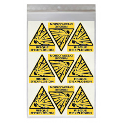 Stickers DANGER RISQUE D'EXPLOSION W002 - Taille 4,5 x 5 cm - Lot de 18 autocollants