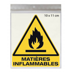Stickers DANGER MATIÈRES INFLAMMABLES W021 - Taille 10 x 11 cm - Lot de 4 autocollants