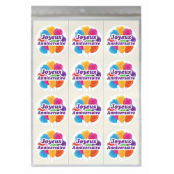 Étiquettes JOYEUX ANNIVERSAIRE - Pastilles rondes Ø 35 mm - Lot de 36 exemplaires