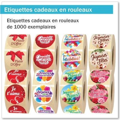 Etiquettes cadeaux en rouleaux grande quantité