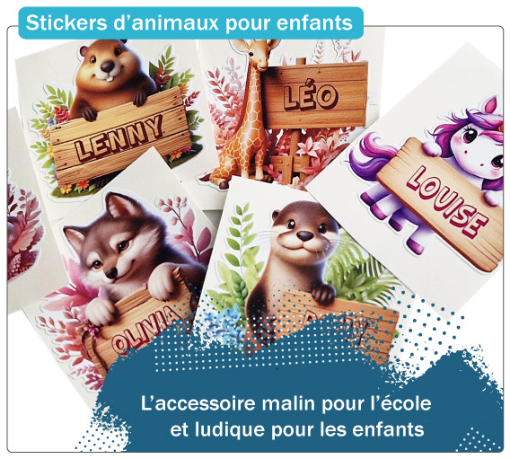 Nos stickers d'animaux avec prénom personnalisé pour les affaires d'école de vos enfants
