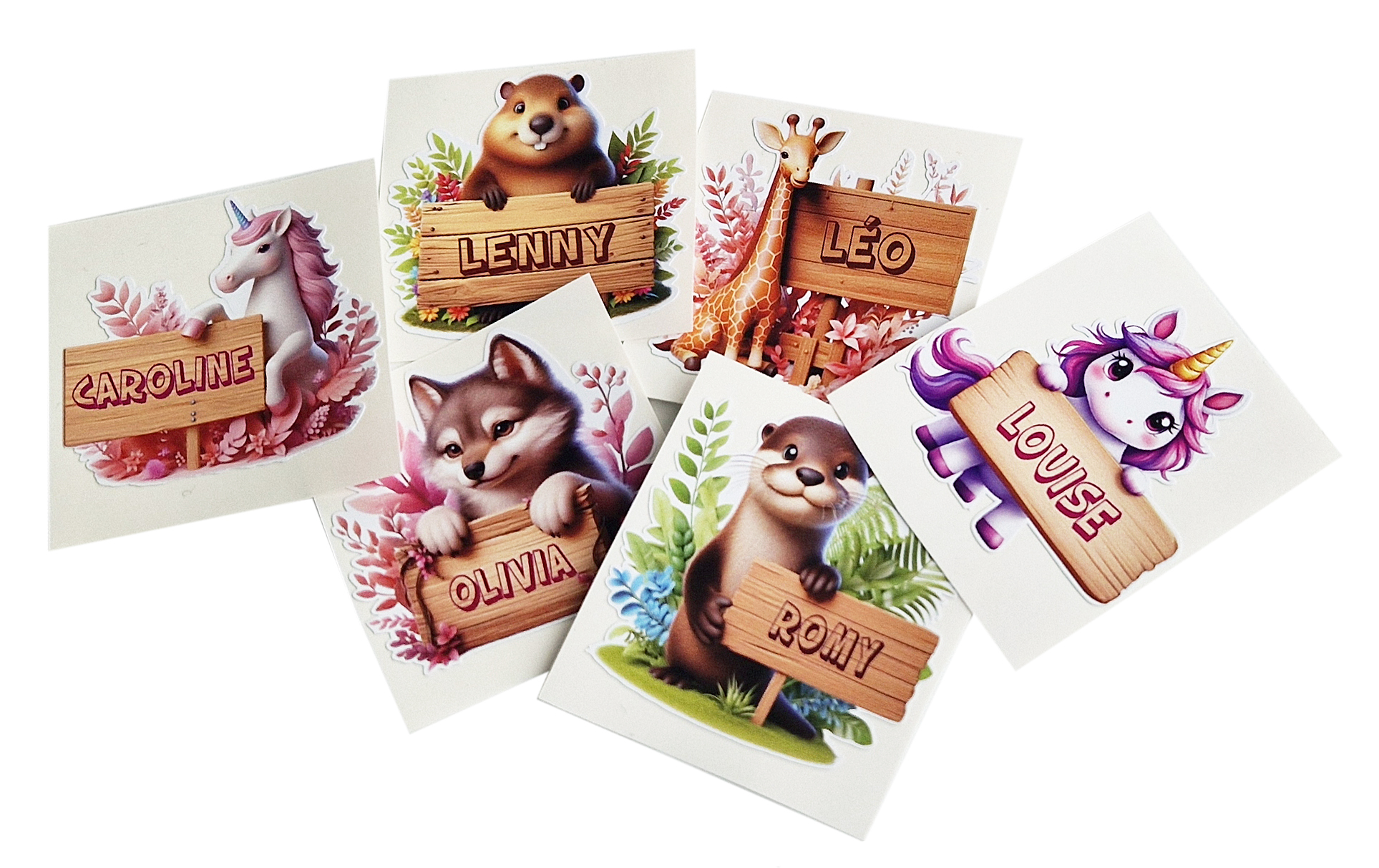 Stickers d'animaux pour enfants avec prénom personnalisable